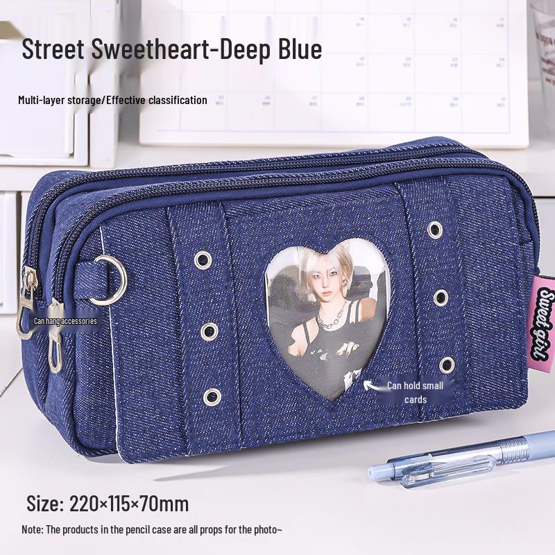 Large Capacity Blue Transparent Ita Pencil Case - Stylish and Functional for Students