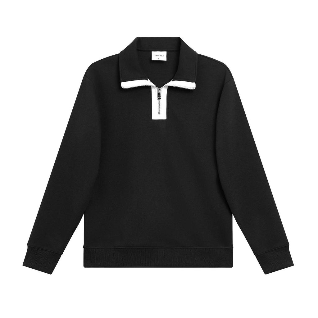 Women's Casual Color Block Stand Collar Half-Zip Hoodie, Early Autumn, Heavyweight 380g Composite Cotton, Loose Fit, Versatile Style