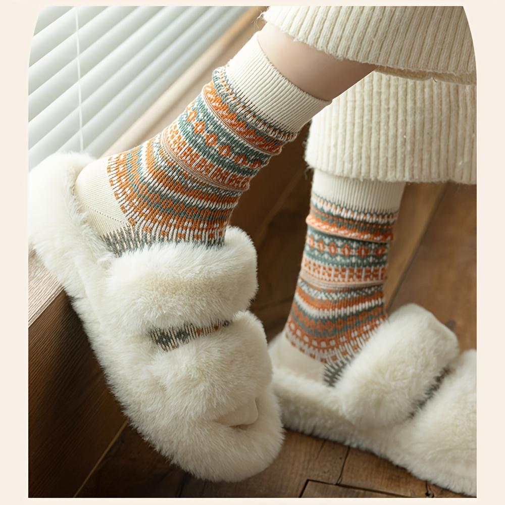 [7 Pairs Thermal Socks] 7 Pairs Women's Thermal Socks | Soft, Warm, Mid-Calf Length, Ethnic Geometric Pattern | Hand Wash Only, Casual & Formal Wear