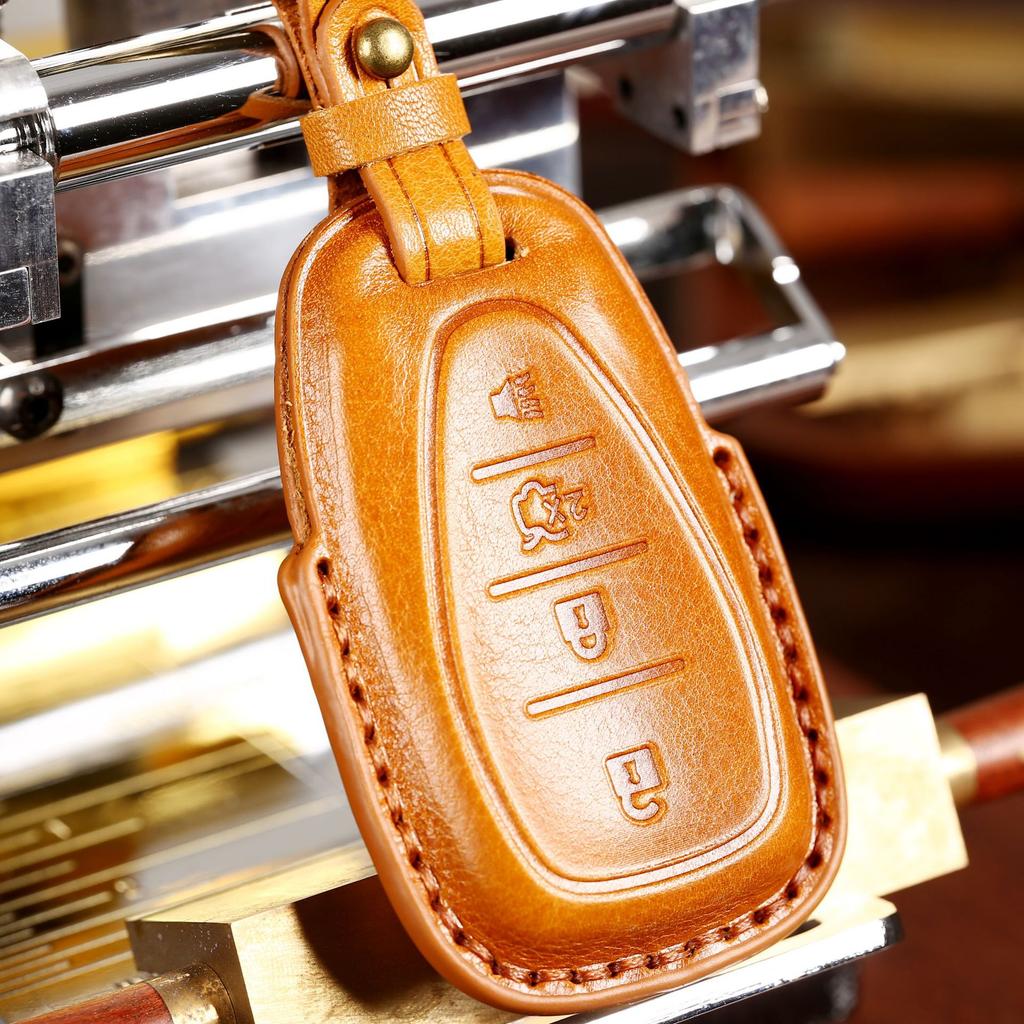3D Leather Key Cover for Chevy Malibu XL Trax Trailblazer Equinox RS, Full Cover Key Fob Case with Metal Ring, Anti-Scratch