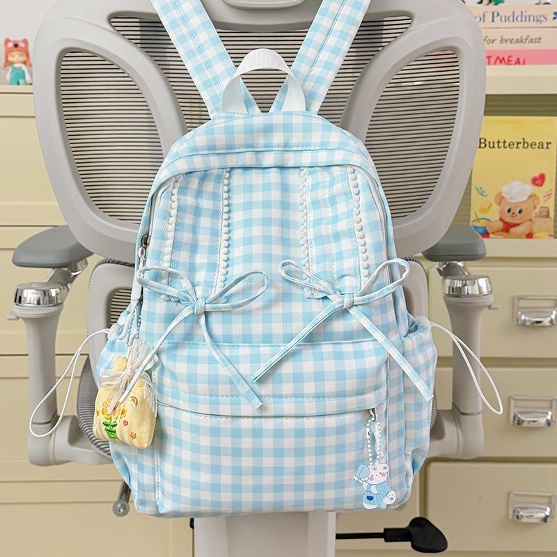 Schoolbag new small fresh plaid backpack female student Korean version high value literary schoolbag female junior high school backpack