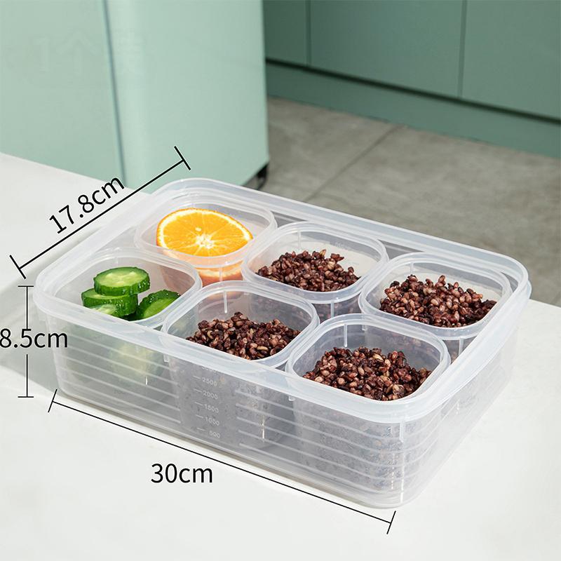 Crisper 6 Grids Refrigerator Storage Box Divided With Scale Frozen Soup Box Trasparent Sealed Fresh-Keeping Box Spices