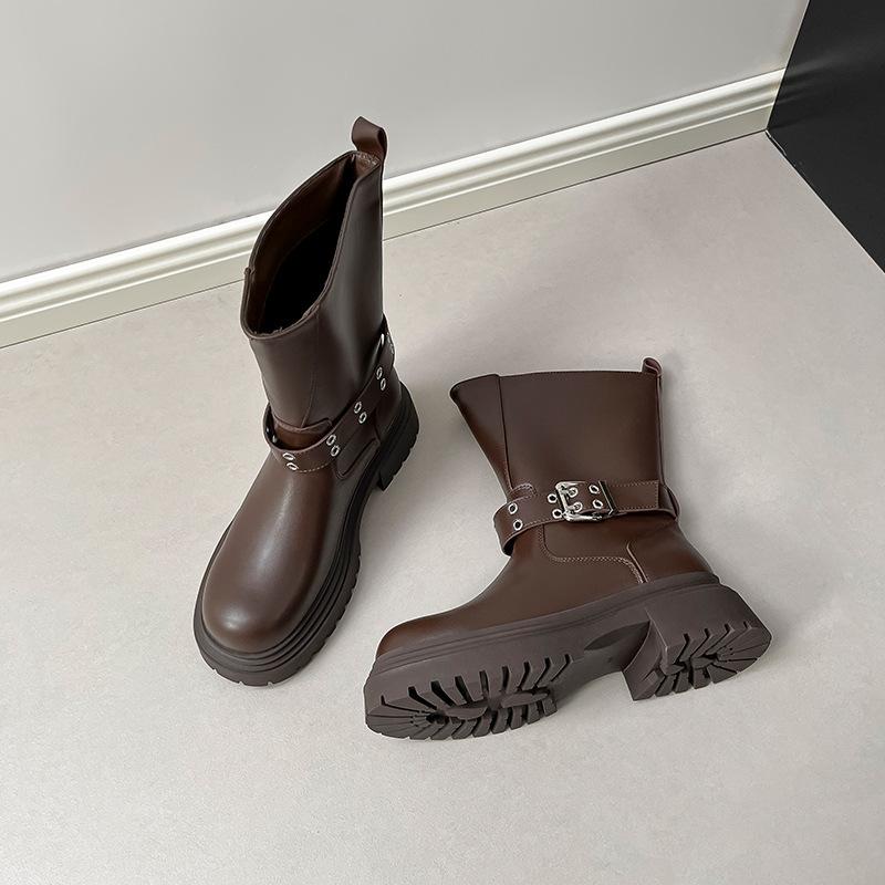 

Retro platform heightening British style Martin boots women s 2025 new thick heel Maillard brown short boots women s knight boots 40 коричневый