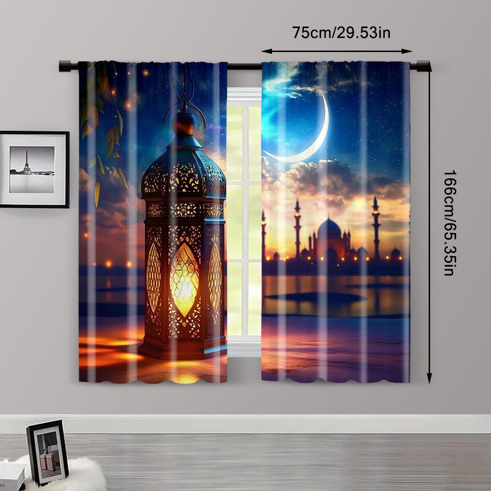 2pc,  Drapes Ramadan Backdrop Muslim Holy Moon Arabic Lantern Moon Photography Background Party Decorations Photo Booth Props