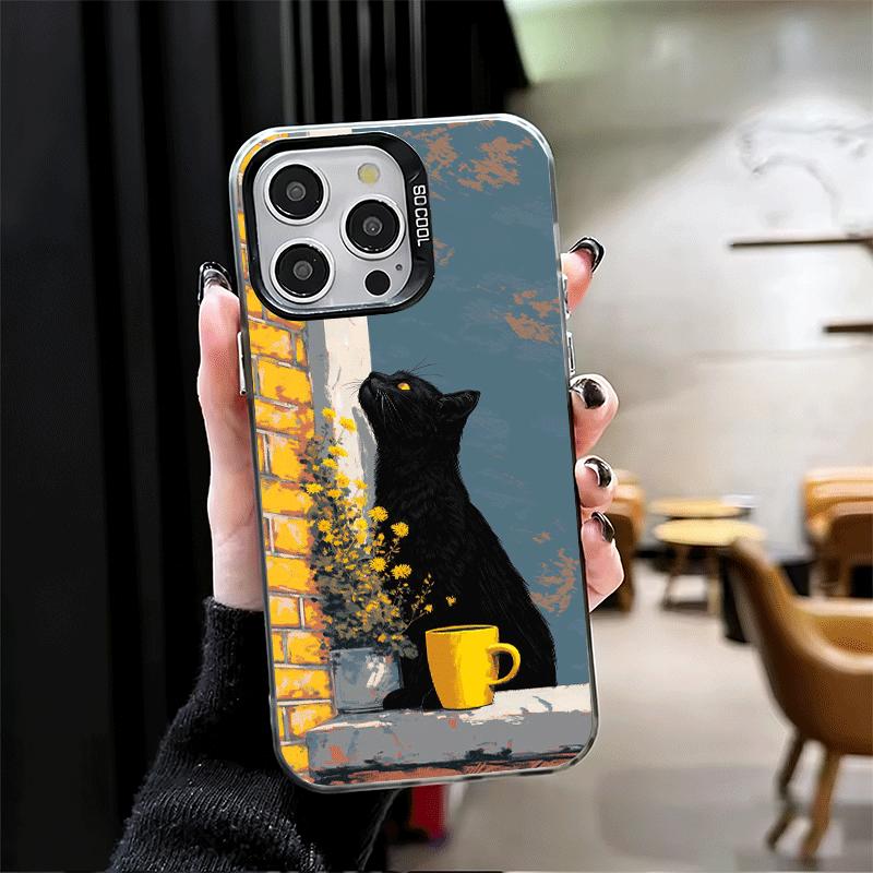 Schwarze Katze Ästhetik Muster Stoßfeste Handyhülle für iPhone 17 Air 16 16E 15 Pro Max 14 Plus 13 Mini 12 Rückseite Anti Fall Fu