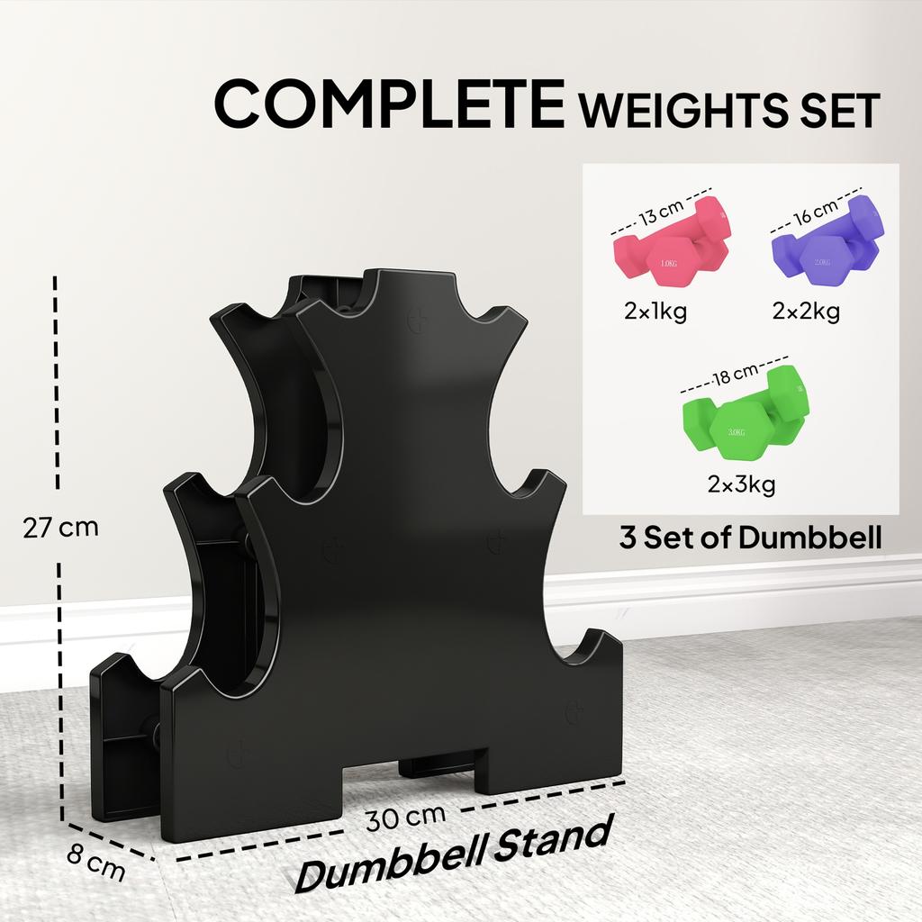 Hex Dumbbells Set With Dumbbell Rack Hand Weights For Strength Training Weight Lifting 2 X 1kg 2 X 2kg 2 X 3kg