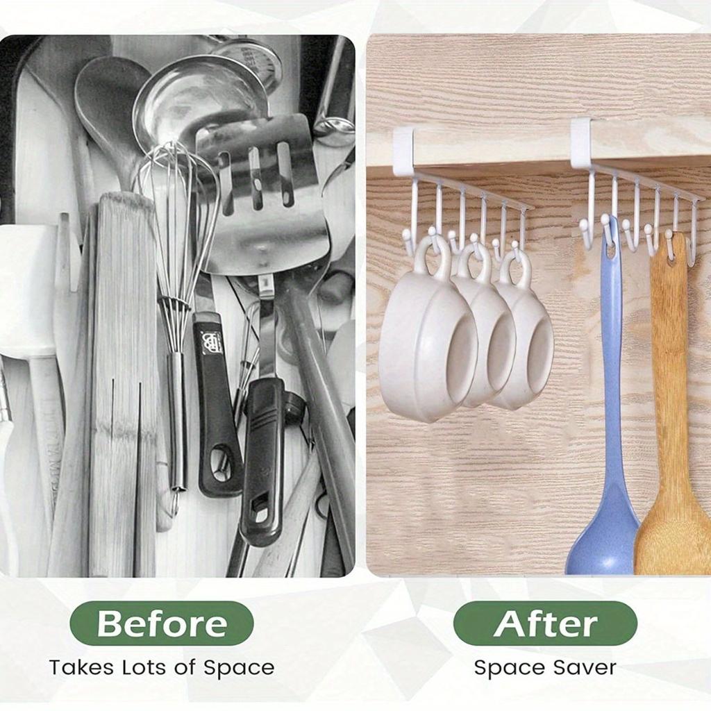 1pc Aluminum Wall Mounted Mug Rack No Screw Kitchen Cabinet Organizer For Coffee Cups Teacups Underwear Ties Scarf Hanger Durable Iron Hanging Rack