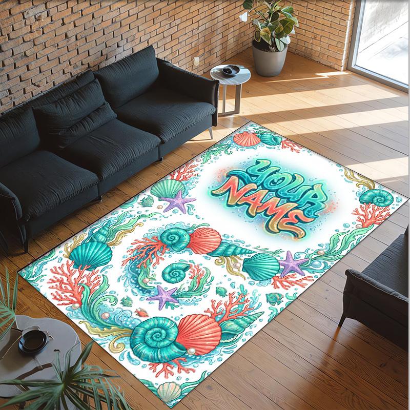 Tapete de Chão de Veludo Cristal Tema Sereia Nome Personalizado Texto Tapete Quente Decoração de Casa