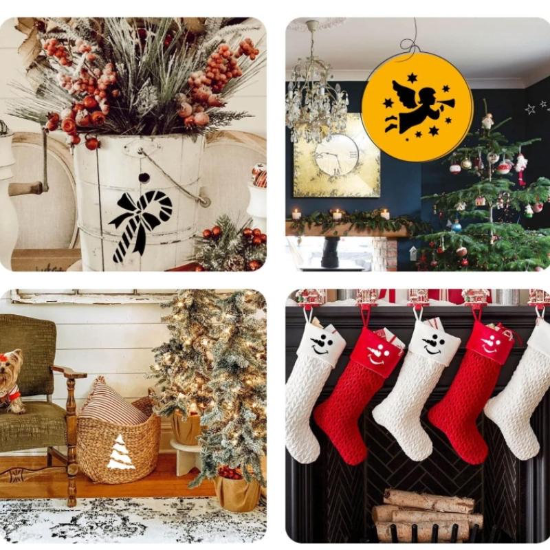 64 Parça Noel 3x3 İnç Yeniden Kullanılabilir Craft Şablonu Ahşap, Kumaş, Kağıt, Pencereler, Kendin Yap Süsler, Kartlar, Dekorasyonlar Üzerine Boyama İçin