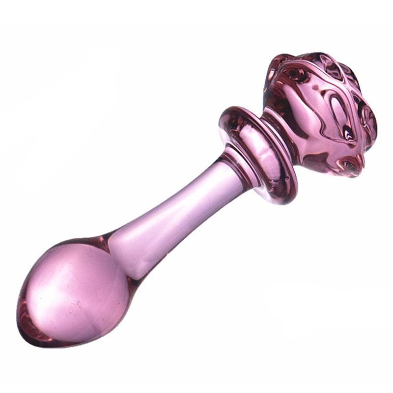 Pink Rose Smooth Anal Beads Butt Plug Glass Dildo Non Vibrating Butt Plugs