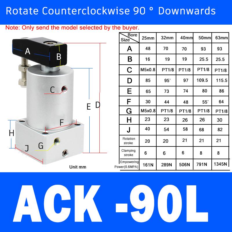 Clamping Rotary Cylinder SRC25/32/40/50/63R-L Small ACK Pneumatic Angle 90 180 Degree Downward Pressure