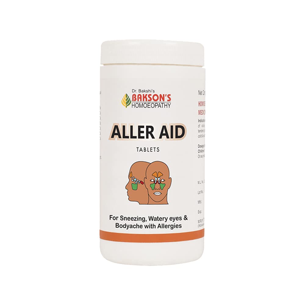 

Dr. Bakshi s BAKSON S Homoeopathy Aller Aid Tablets 200 Count for Sneezing, Eyes & Bodyache Relief