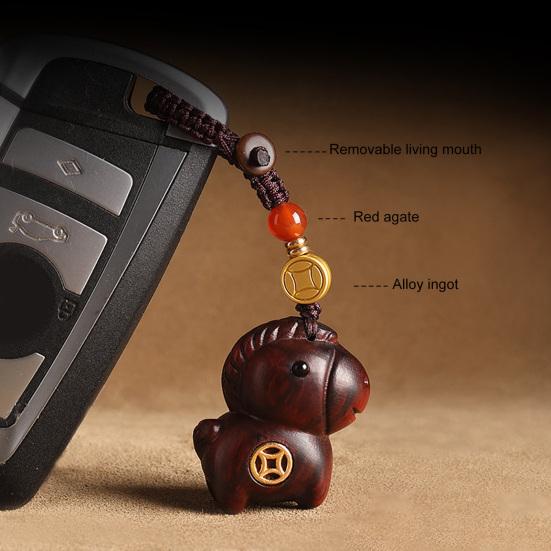 Keychain Pendant Wooden Horse Charm Key Chain Car Key Bag Keychain Decorative Handcrafted Wood Keyring