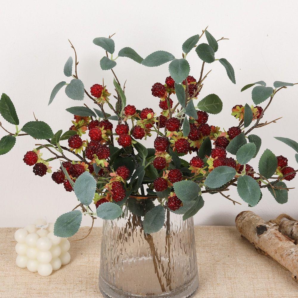 Red Raspberry Artificial Plant Photo Props Faux Mulberry Fruit Home Decoration