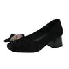 Fashion 2025Pumps Spring and Autumn New style fashion square heel single shoes Sweet bow Bright Diamond party women's shoes