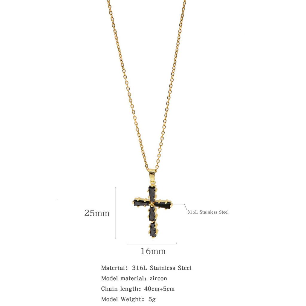 Hip Hop Luxury Zircon Cross Pendant Necklace Stainless Steel Chain Jewelry Gifts for Women Men