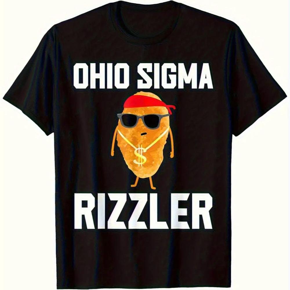 Ohio Sigma Rizzler Funny Meme TShirt Z Generation Internet Viral Potato Dollar Sign Glasses Black Short Sleeve Tee S