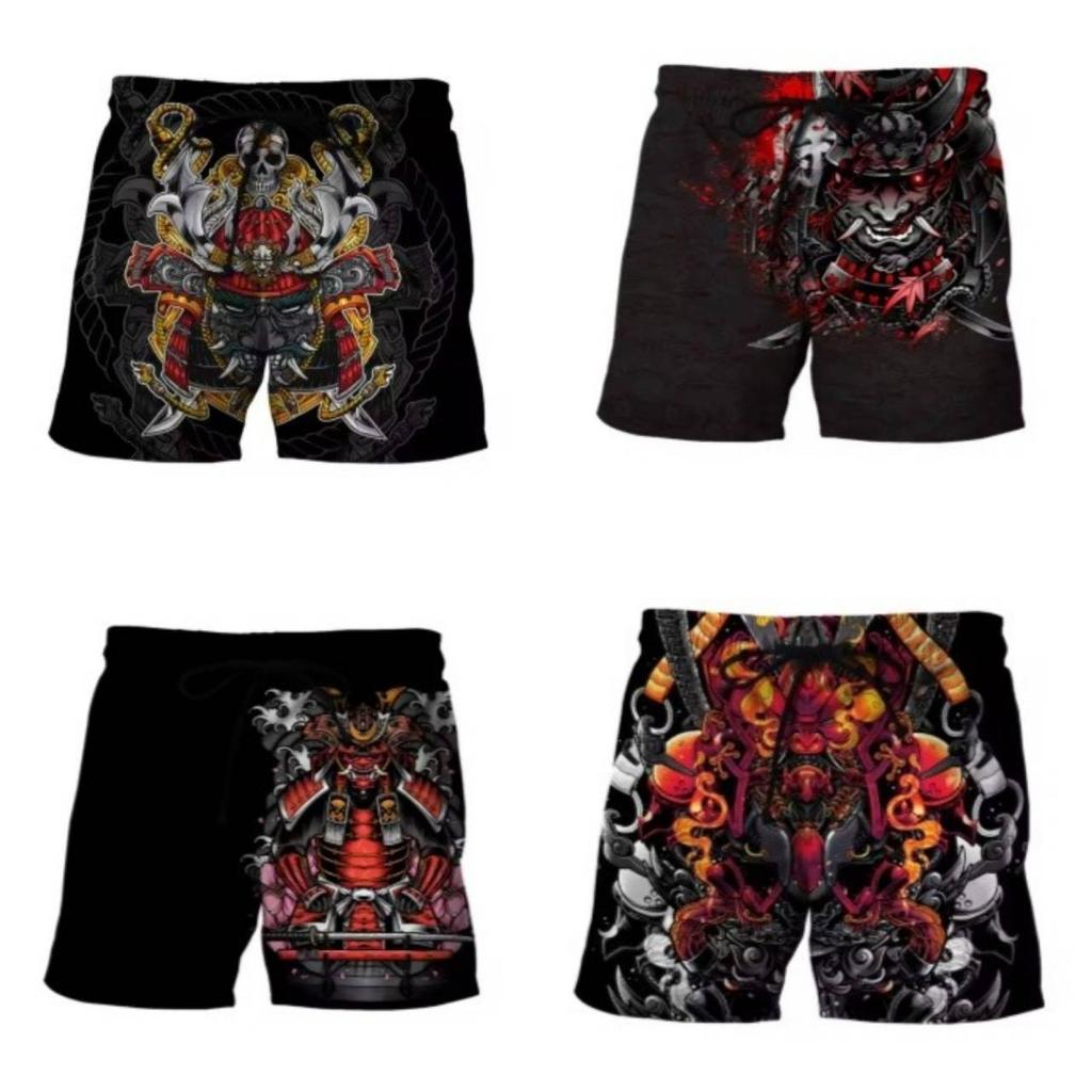 Ghost Japanese Samurai Mask Warrior Muay Thai Boxing Kickboxing Shorts 3D Print Training Unisex Men Women Fitness Gym Sport Workout Casual Streetwear