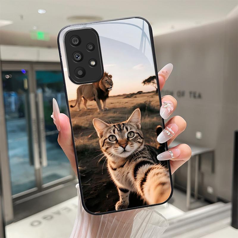 Süße Cartoon-Katzen Blumen Hülle Für Samsung Galaxy A52 A52S A72 4G 5G Gehärtetes Glas Handyhülle Schutzhülle Rückseite Hartschale