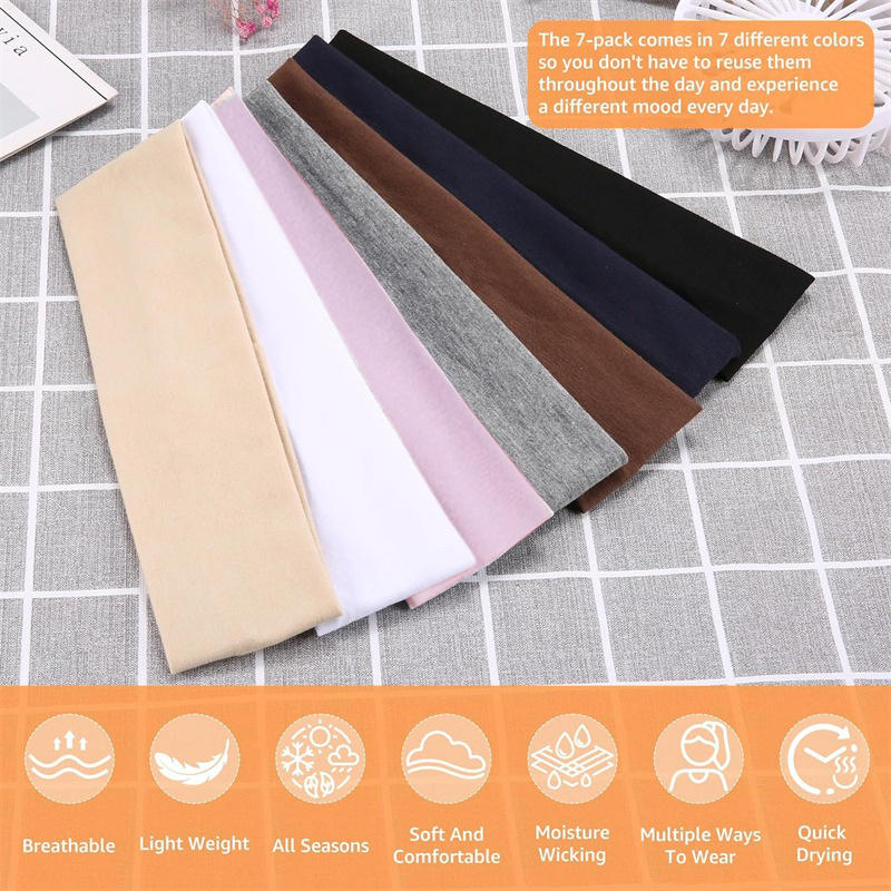 7Pcs Solid Color High Elasticity Headbands Yoga Exercise Headband Hair Accessories Sweat Absorbing Wide Edge Headband