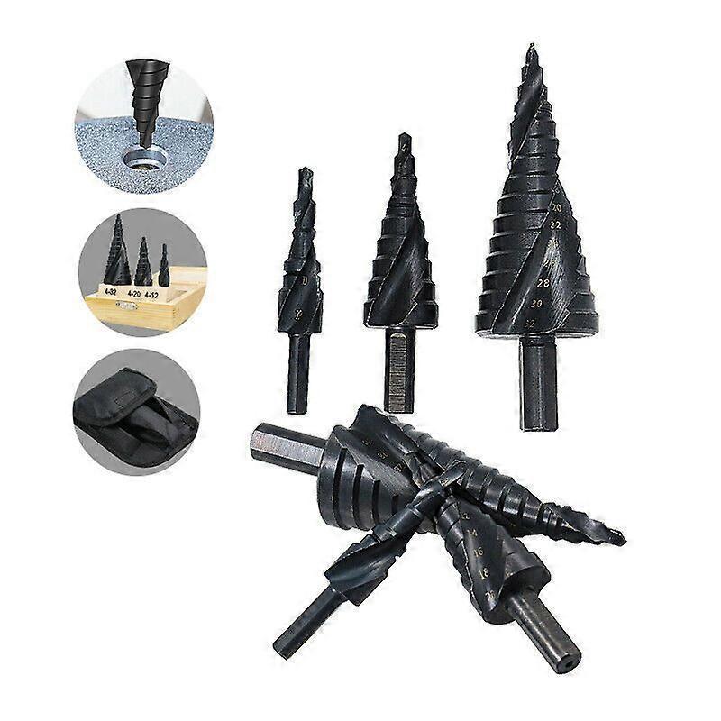 Black Spiral Flute Pagoda Drill Bit (three-piece Set-bag)