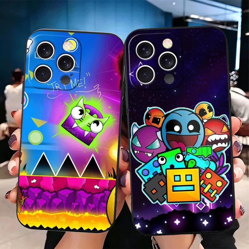 Geometry Dash Game Soft Phone Case for iPhone 16 16E 17 Air 15 Pro Max 14 Plus 13 Mini 11 12 7 Black Cover Back Shell
