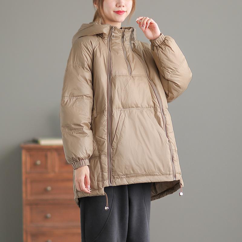 Sweater down jacket women's new winter thickened warm medium and long white duck down multi-zipper pullover jacket tide