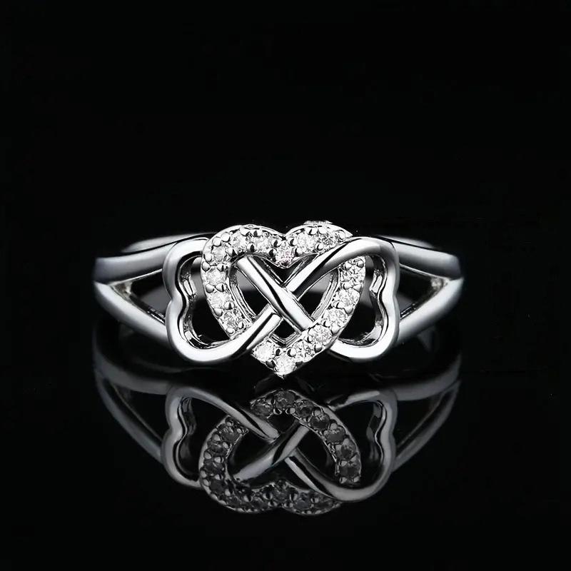 Infinity Love Ring Silver Color Shining Cubic Zircon Bowknot Letter 8 Eternity Promise Jewelry for Woman Girlfriend
