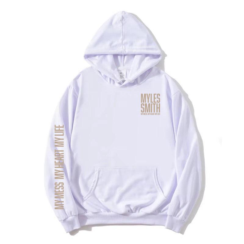 

My Mess, My Heart, My Life Hoodies Myles Smith Print Sweatshirt Long Sleeve Fleece Hooded Pullovers Unisex Streetwear Top XXL білий