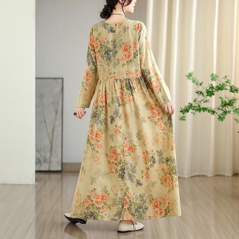 

DIMANAF Новое 2025 Женское Большого Размера Весеннее Длинное Платье Свободное Базовое Винтажное Оверсайз Длинный Рукав Макси Цветочное 2XL