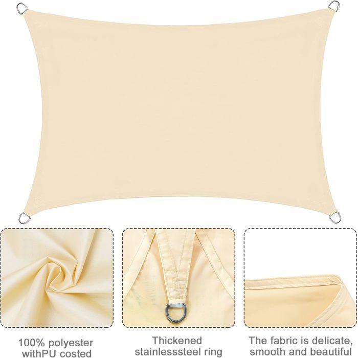 Voile d'ombrage rectangulaire 2x3 m beige - tissu Oxford imperméable, anti-UV 95%