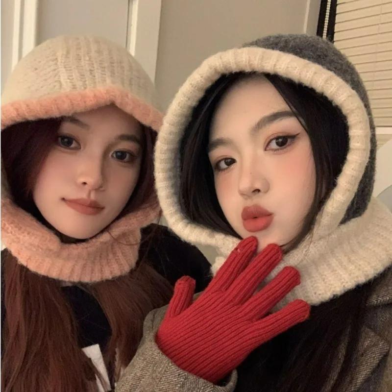 Autumn Headgear Earflaps Scarf Hat Balaclava Pilling Resistant Bomber Cap Windproof Ear Protection Bib Hat Women Lady