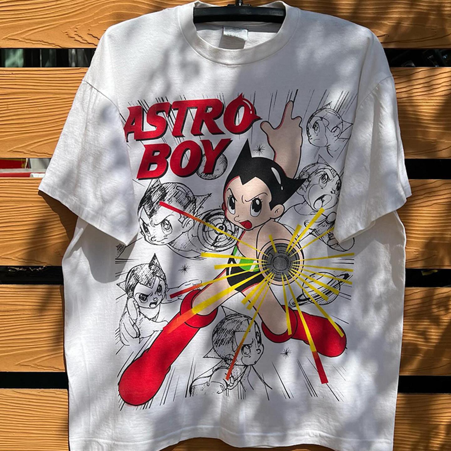 

Cotton Comfortable Short Sleeves Classic Comic Astro Boy Printed Short Sleeves Trendy Street Short Sleeves Y2K 4XL
