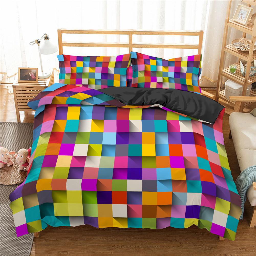 Building Block King Queen Duvet Cover Colorful Brick Bedding Set For Kids Teens Adults Cartoon 2/3pcs Polyester Comforter Cover
