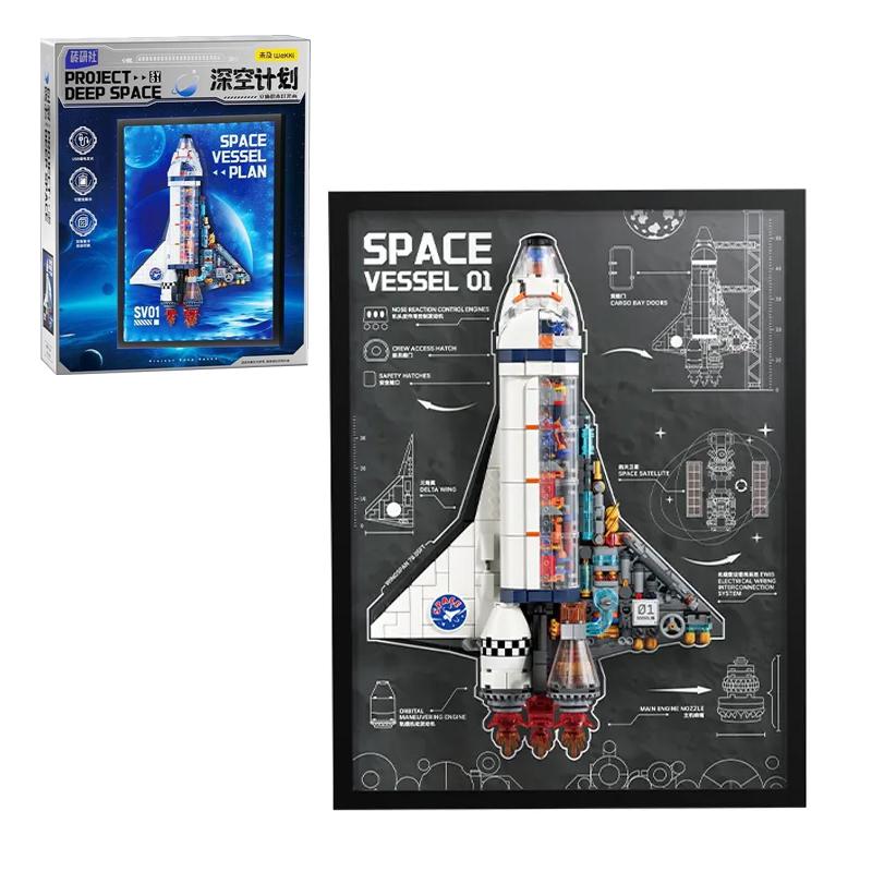 Rocket 3D Painting with LED Building Blocks Technical Galaxy Space Spaceship Brick Model Kit Boys Toy Adults Kid Gift 722PCS