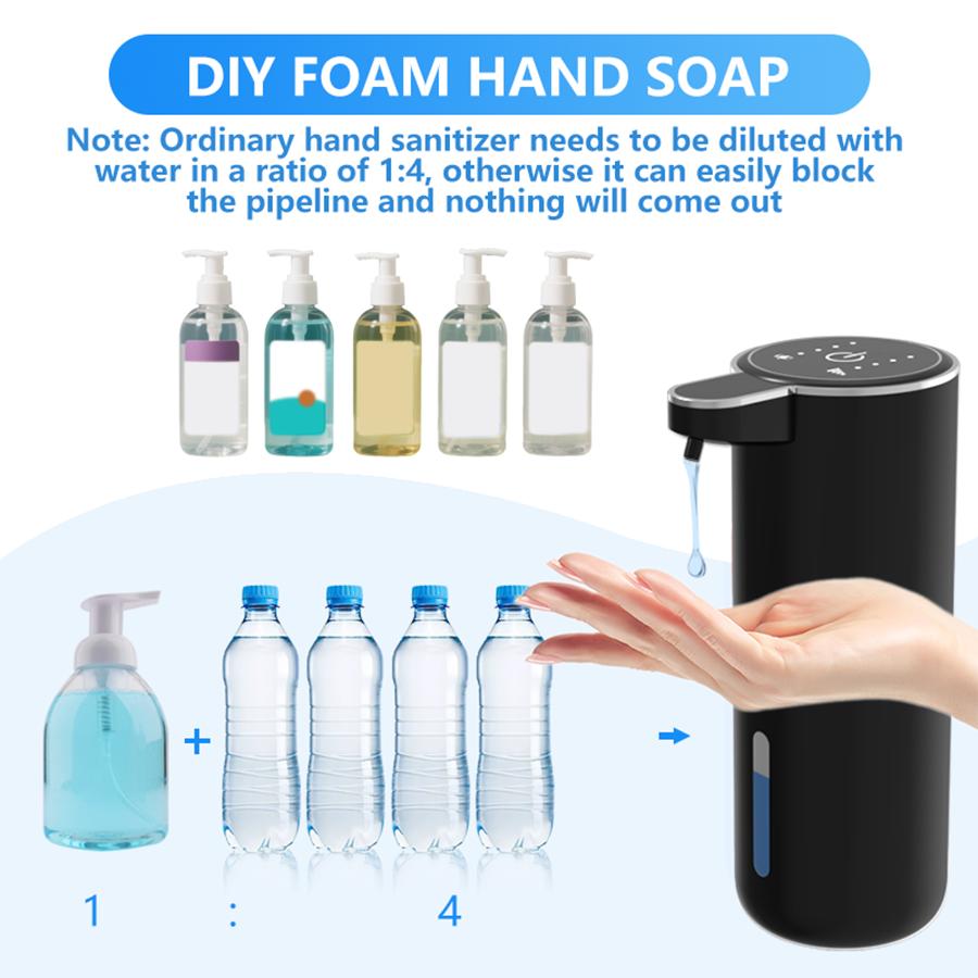 380ML Capacity IPX5 Waterproof Hand Sanitizer Pump Wash Machine 4Levels Smart Sensor Touchless Electric Automatic Soap Dispenser