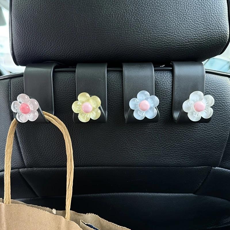 4-Piece Cute Crystal Flower Car Hook - Durable ABS Material, Multifunctional Rear Seat Organizer, Interior Accessories