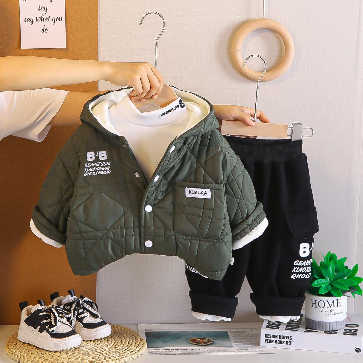 

Комплект из 3 предметов с длинным рукавом для мальчиков, Детский теплый и толстый хлопковый комплект одежды для возраста 0-5 лет, Осенне-зимняя детская одежда XXL зелёный