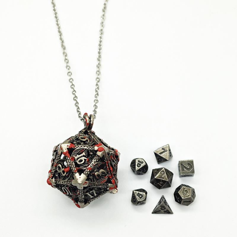 1 Set 20-Sided Hollow Metal Dice Necklace Dnd Hollow Metal Dice Torque Mini Exquisite Polyhedral Dice Necklace