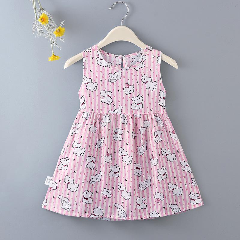 Girls' Floral Summer Princess Beach Dress, Cotton Silk Tank, A-line Skirt