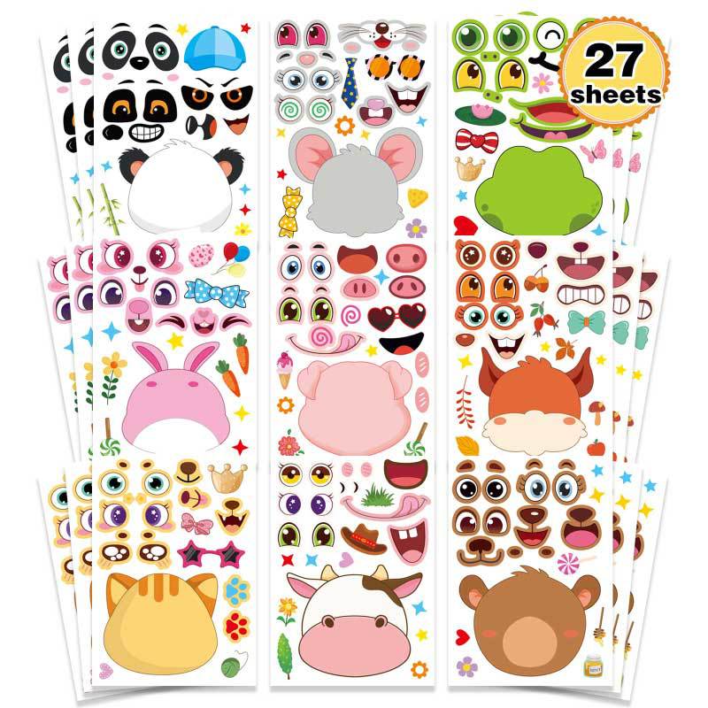 9Sheets Make Your Own Animals Stickers Children DIY Puzzle Sticker Games Make A Face Cute Panda Assemble Jigsaw Stickers Kids