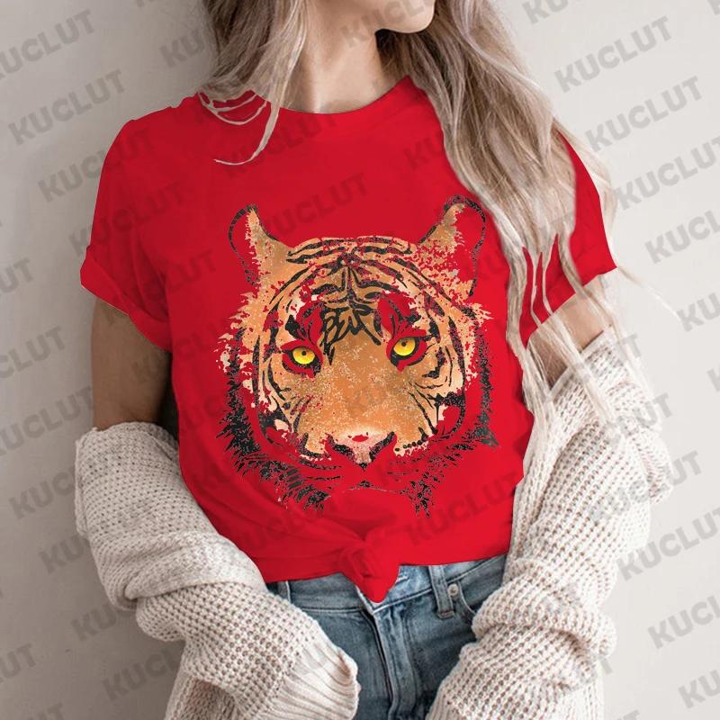 Kortärmad Vardaglig Dammode T-shirt för Kvinnor Tropisk Djungel Vintage Grafisk T-shirt Dam Grunge Tigermönster Sommar T-kläder