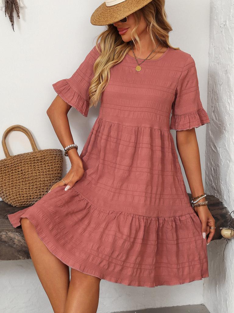 2025 New Women's Loose Casual Short Sleeve Flowy Summer Dress, Lightweight Breathable A-Line Tunic Dress with Pockets