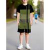 Boys Clothes Simple Striped 3D Printed Short Sleeve T-Shirt Sets Loose Casual Summer Outdoor Quick Drying Children's Clothing