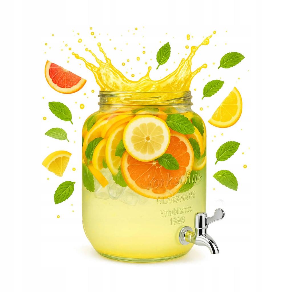 Glass Jar with Tap 4L with Metal Cap for Lemonade, Grill, Drinks, Water