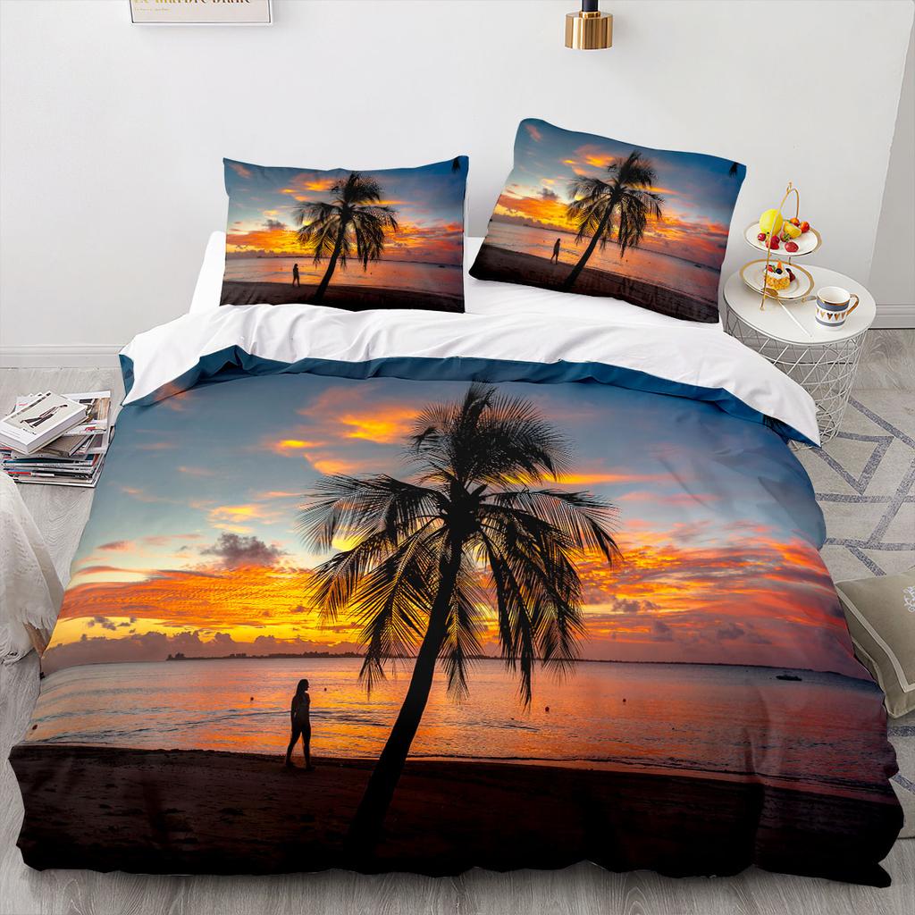 Sea View Coconut Duvet Cover Large Calico Double Size Quilt Bedding Set Single Full Set For Teens Adults Microfiber Single