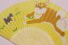 Kyosuke Japanese Silk Fan with Dog 21 x 38 x Dog Accessories Pouch, Design, Yellow, 2.5cm,