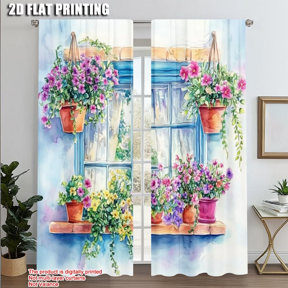 

2pcs, Popular Curtain Panels 2D print Floral Window1 Polyester Easy Install (without rod) Stuff Clearance for Living Room & 52.50 × 116.00 cm 2 pcs