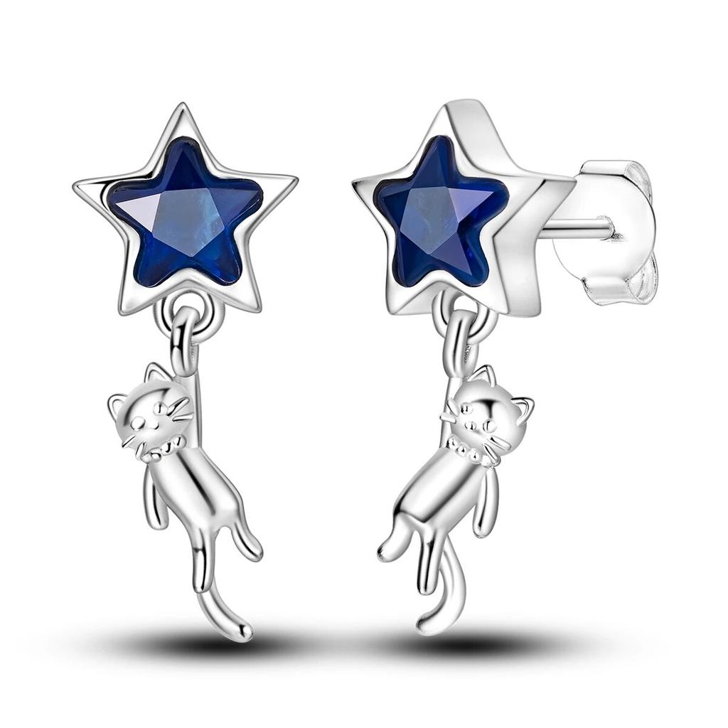 New 925 Silver Ear Jewelry Cats Dogs Cute Pets Design Stud Earrings Trendy Female Luxury Fine Engagement Wedding Earring