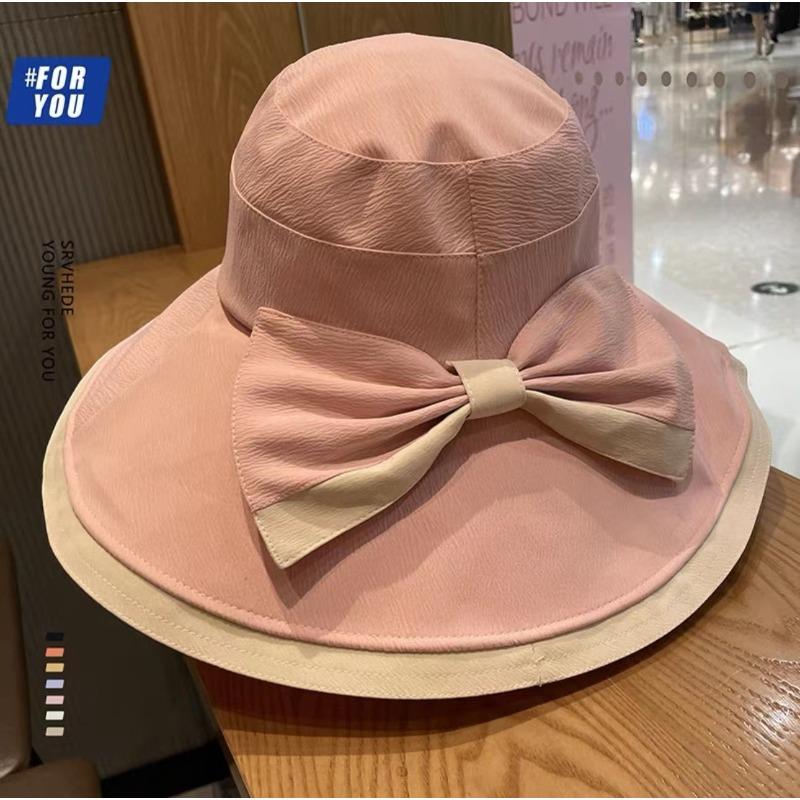 

Fisherman hat women s vinyl sun hat summer bow foldable fashion sun hat рожевий